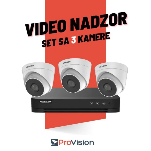 Komplet za video nadzor sa 3 Hikvision Full HD kamere