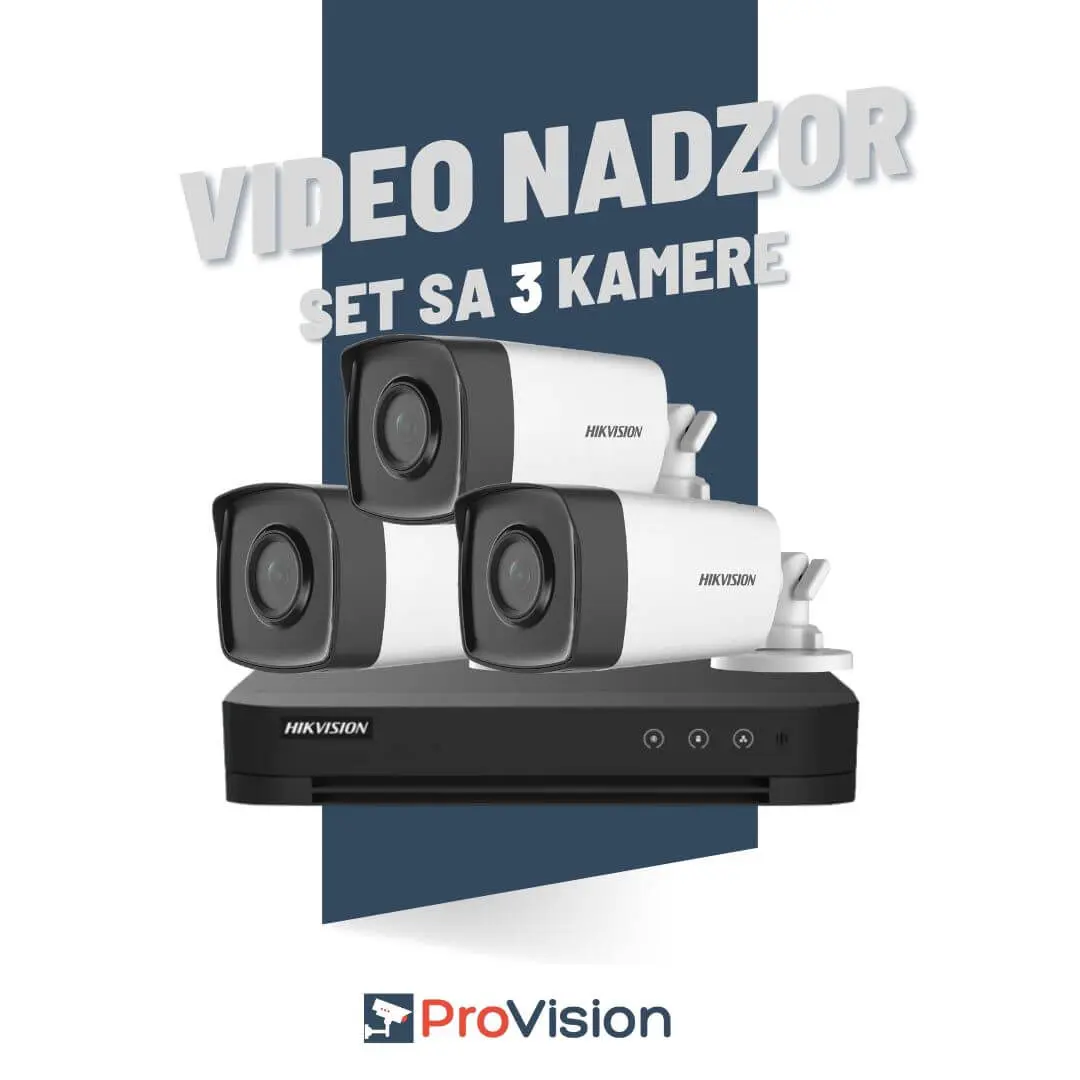 Komplet za video nadzor sa 3 Hikvision Full HD kamere